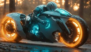 Futuristic Motorcycle Wallpaper, Sci-Fi Bike, Neon Wheels, 4K, Desktop