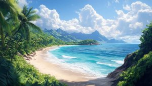 Tropical Beach Wallpaper: Ocean, Sand, Palm Trees Landscape Scenic View
