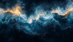 Abstract Ocean Wave Wallpaper - Gold and Blue, 4K, Desktop