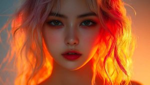 Beautiful Woman with Fiery Hair Anime Wallpaper for Desktop