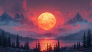 Blood Moon Wallpaper, Mountain Landscape, Lake Wallpaper, Nature Wallpaper