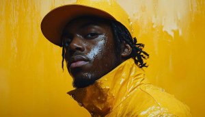 Yellow Aesthetic Wallpaper: Man in Rain, Stylish 4K Wallpaper