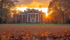 Autumn Mansion Wallpaper, Fall Foliage, Sunset, 4K Wallpaper