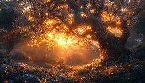 Enchanted Forest Wallpaper: Sunlit Trees, Magical Scenery for Desktop
