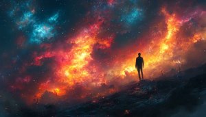 Man Silhouette Galaxy Nebula Space Wallpaper For Desktop & Mobile