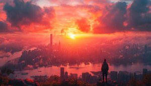 City Sunset Wallpaper: Stunning Skyline, Landscape, Red Sky Wallpaper