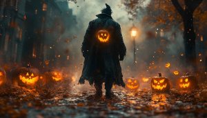 Halloween Wallpaper: Spooky Pumpkin Man, Autumn, 4K Wallpaper