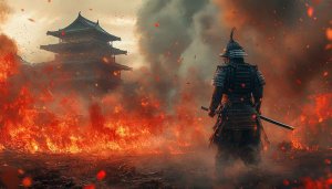 Samurai Wallpaper, Warrior on Fire Background, Desktop, Laptop Wallpaper