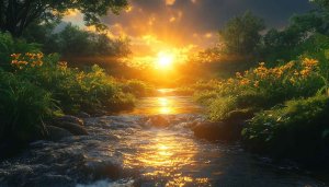 River Wallpaper: Sunset Scenery, Nature Background, 4K Wallpaper