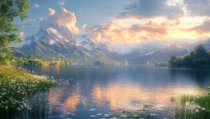 Lake Mountain Wallpaper: Scenic Nature Landscape Desktop Backgrounds in 4K