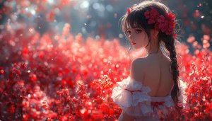 Anime Girl with Flowers Wallpaper, Cute Girl, Floral Theme