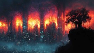 Apocalyptic Cityscape Wallpaper, Fire and Destruction Theme