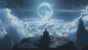 Full Moon Night Meditation Wallpaper, Spiritual Desktop Background, Serene Scenery
