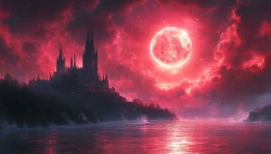 Blood Moon Wallpaper: Halloween Castle, Gothic Aesthetics, 4K, Desktop