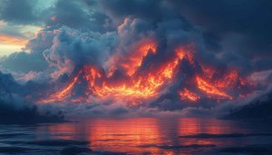 Fiery Mountains Wallpaper, Lava Flow Landscape Wallpaper, Dark Sky Scenery