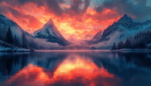 Spectacular Mountain Lake Sunrise Wallpaper: 4K Desktop Background