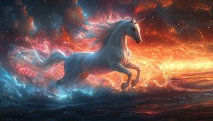 Unicorn Wallpaper: Majestic Horse in Cosmic Ocean Scene for Desktop