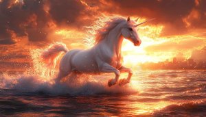 Unicorn Wallpaper: Ocean, Sunset, Fantasy, Magical, 4K, Phone, Desktop