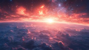 Sunset Space Wallpaper, Stars Clouds, 4k Wallpaper for Desktop