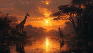 Giraffe Wallpaper: African Sunset Scenery for Desktop and Mobile