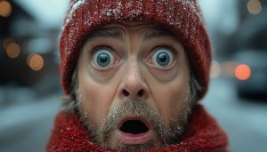Shocked Winter Face Wallpaper, Funny Expression, 4k Wallpaper