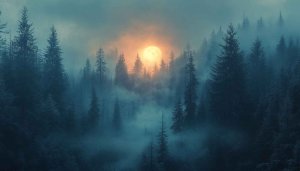 Mystical Forest Wallpaper: Misty Trees, Sunset, Landscape for Desktop