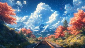 Autumn Landscape Wallpaper: Mountain, Sky and Clouds Scenic View