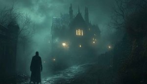 Mysterious Gothic House Wallpaper, Dark Fantasy, Horror Movie Aesthetic
