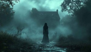 Horror Wallpaper: Ghostly Figure in Foggy Landscape HD, 4K