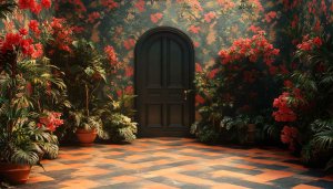 Floral Door Wallpaper, Vintage Plant 4K Wallpaper for Desktop