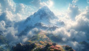 Mountain Wallpaper, Snowy Peak, Cloudy Sky, Nature Landscape, Scenery