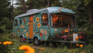 Vintage Camper Wallpaper: Floral RV Mobile Home 4K Aesthetic