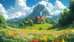 Mountain House Wallpaper, Landscape Wallpaper, Nature Wallpaper, 4k Wallpaper