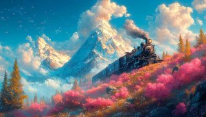 Train Wallpaper: Scenic Mountain Landscape, 4k Desktop Background