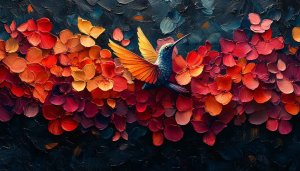 Hummingbird and Flowers Art Painting Wallpaper for Phone, Desktop
