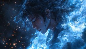 Anime Boy Wallpaper: Handsome Character Art with Glowing Blue Flames