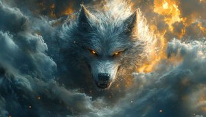 Fiery Wolf Wallpaper: Fantasy Animal Art for Desktop & Mobile