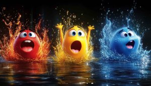 Elemental Movie Wallpaper: Red, Yellow, Blue Splash Art in 4K