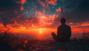 Sunset Sky Wallpaper: Man Meditating Nature Scenic 4k Wallpaper