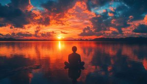 Sunset Meditation Wallpaper: Lake Reflection, Serenity, 4K Desktop Background