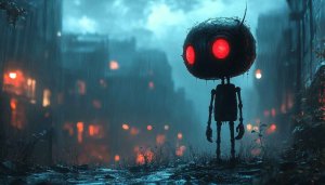 Rainy City Robot Wallpaper: 4K, Desktop, Mobile Background