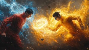 Superhero Battle Wallpaper, Fire vs Ice, 4k Wallpaper