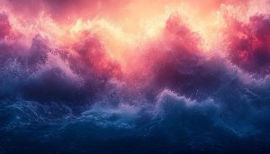 Ocean Waves Wallpaper: Aesthetic Pink Sky & Blue Sea 4K