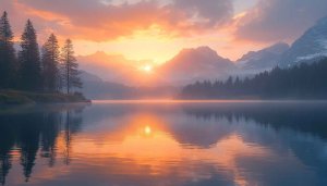 Lake Sunrise Wallpaper: Scenic Mountain Reflection 4k Desktop Backgrounds
