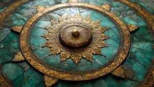 Ornate Teal and Gold Design Wallpaper for Desktop Background