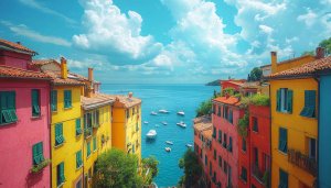 Colorful Italian Riviera Town Wallpaper, Seaside Village Scenic View 4K
