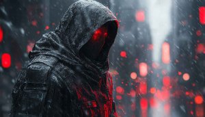Dark Figure Wallpaper, Red Eyes, Hooded Man, 4k wallpaper