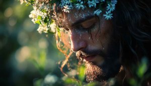 Mystic Man with Flower Crown Wallpaper for Desktop Background