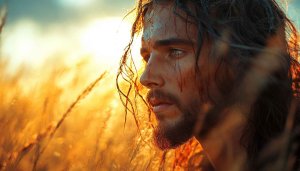 Jesus Christ Wallpaper: Religious Theme, Man in Field, Golden Light