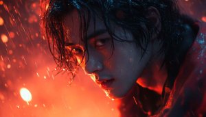 Man Portrait Wallpaper, Wet Hair, Red Lighting, 4K Wallpaper